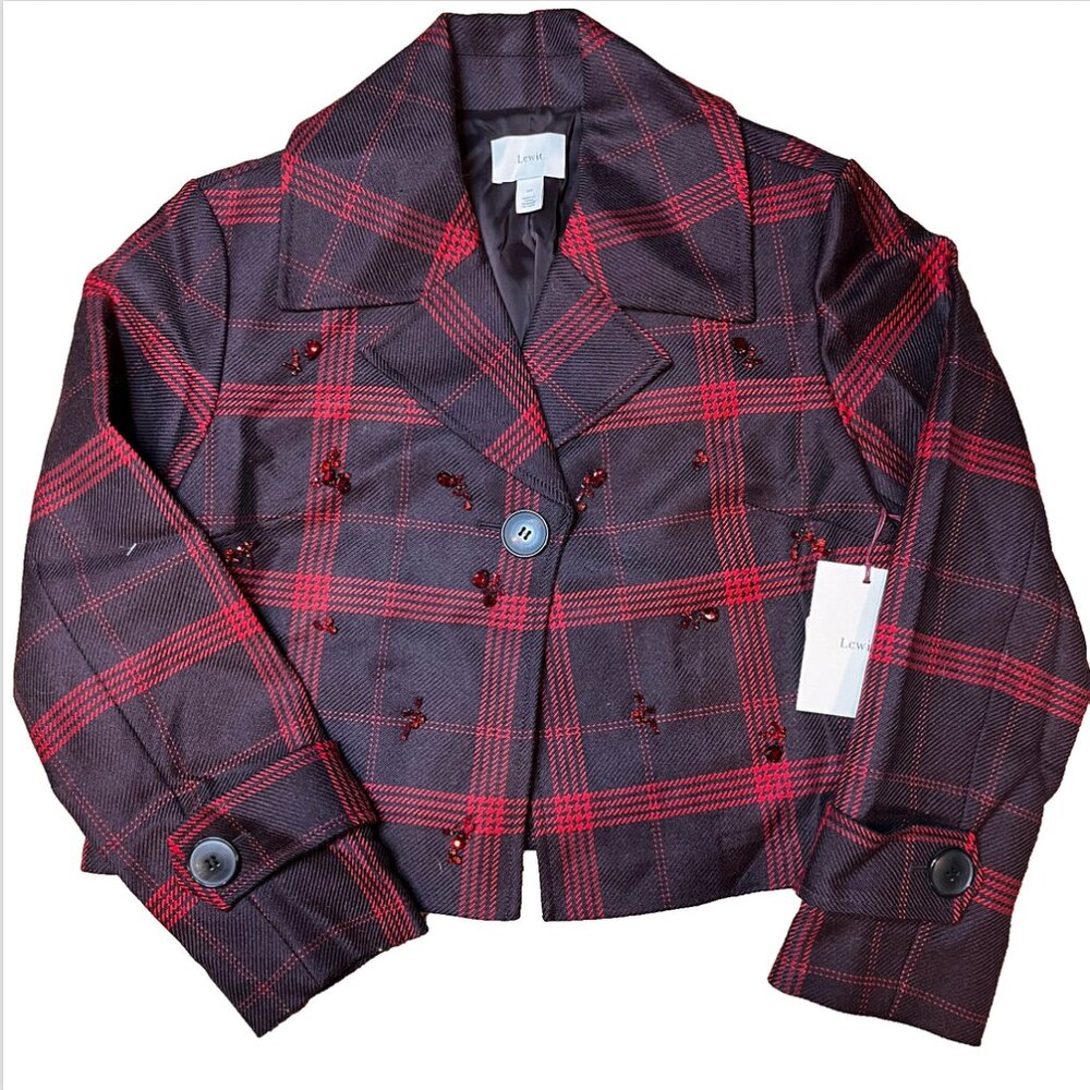 Nwt Lewit Red Brown Wool Lined Jacket Rhinestone … - image 3